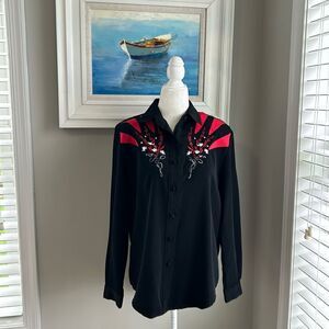 Vintage 1849 Authentic Ranch Wear Black Cowgirl Western Buttondown Blouse Small